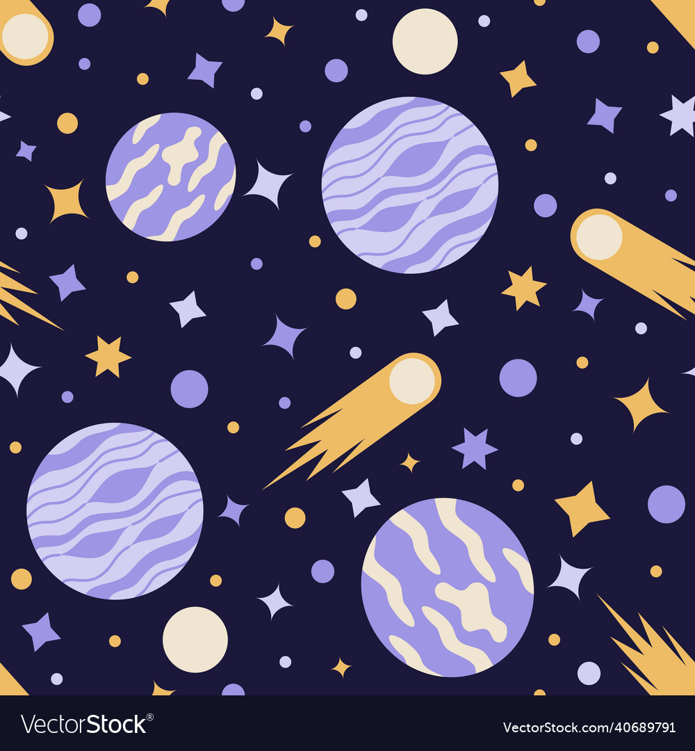 Seamless pattern of deep space with planets