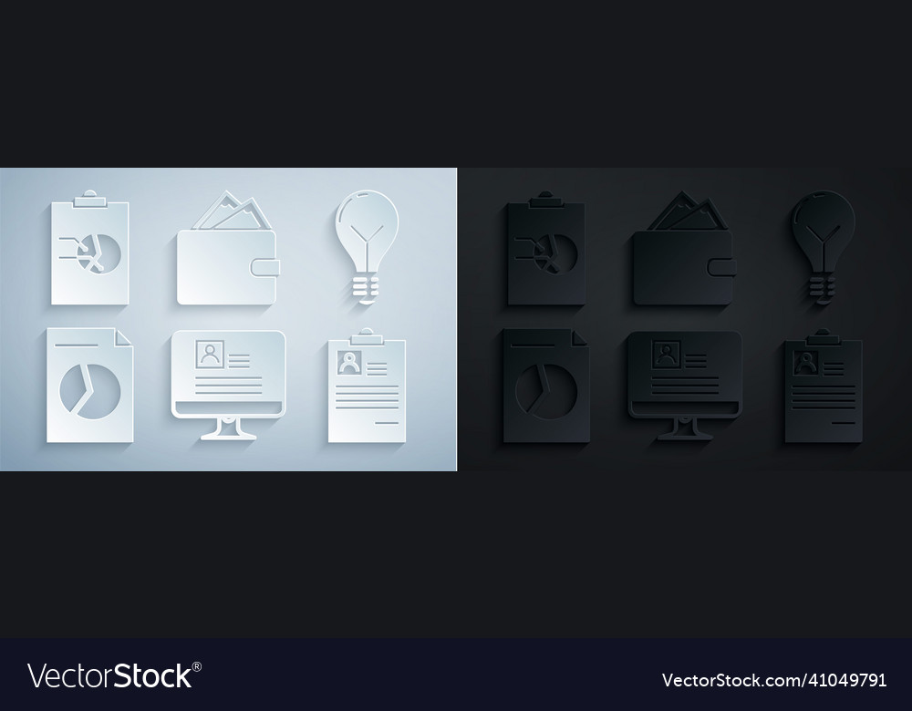 Set computer monitor with resume light bulb Vector Image Set computer monitor with resume light bulb