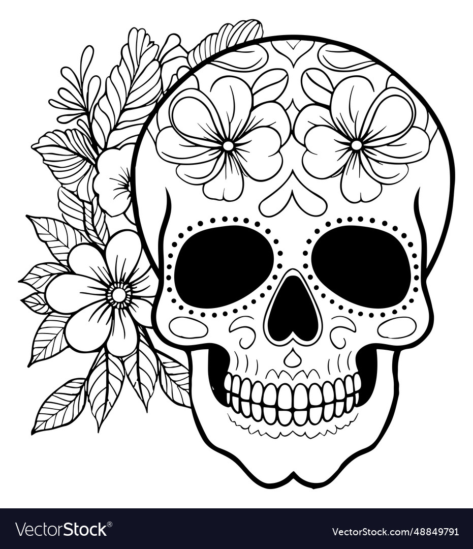 Skulls with flowers human skull portrait