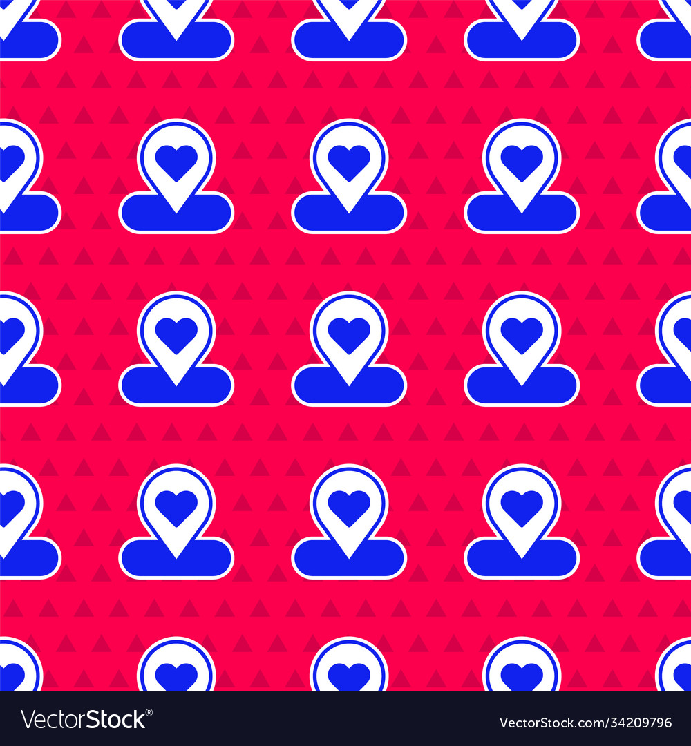 Blue map pointer with heart icon isolated seamless