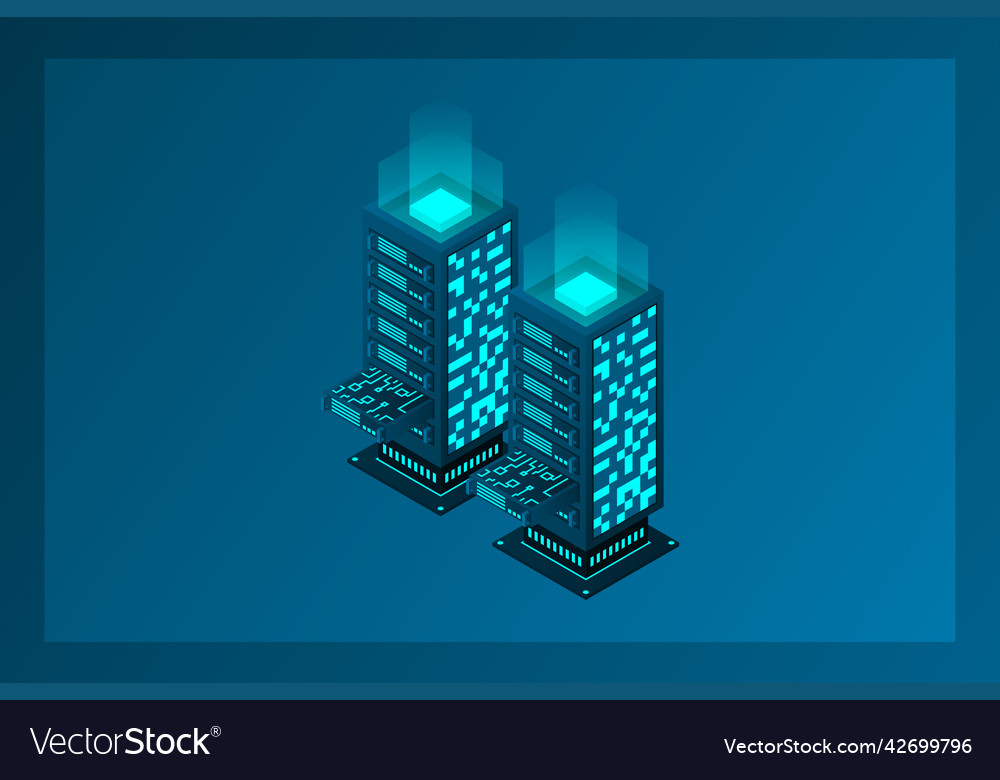 Datacenter isometric abstract 3d hosting server