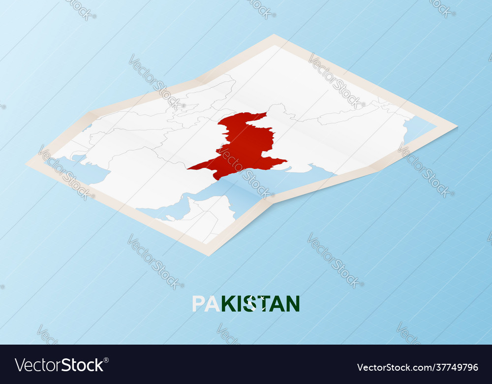 Folded paper map pakistan with neighboring