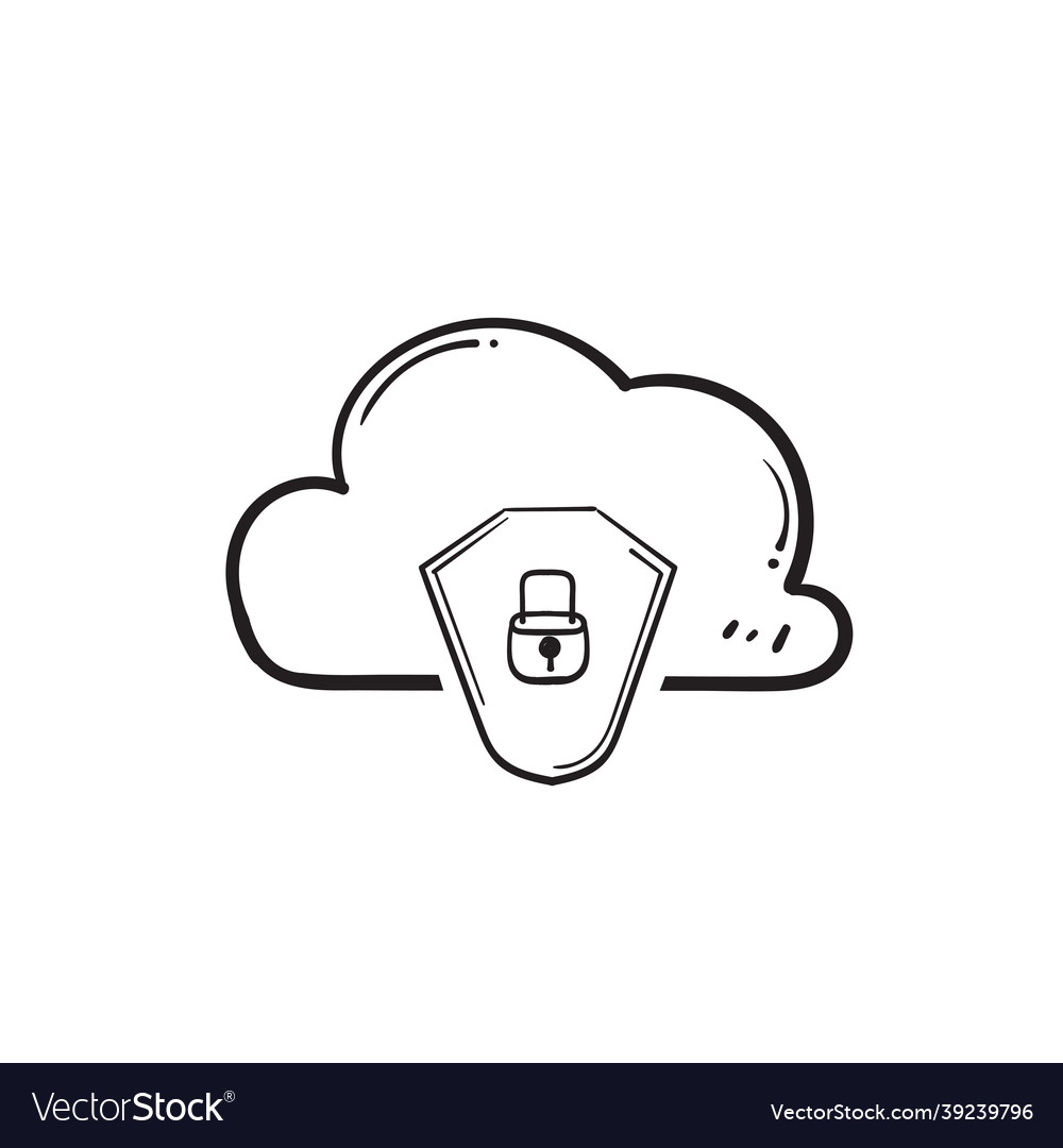 Hand drawn doodle cloud and padlock symbol