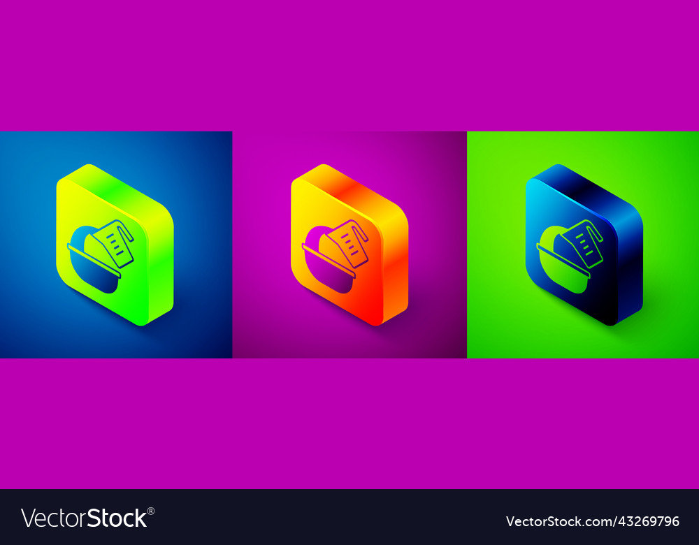 Isometric measuring cup pouring liquid into bowl Vector Image