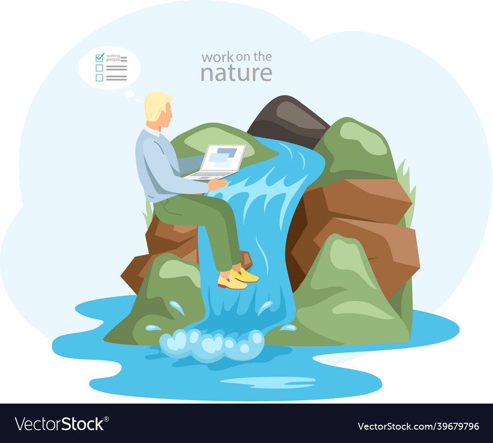 Man working with computer remotely outdoor
