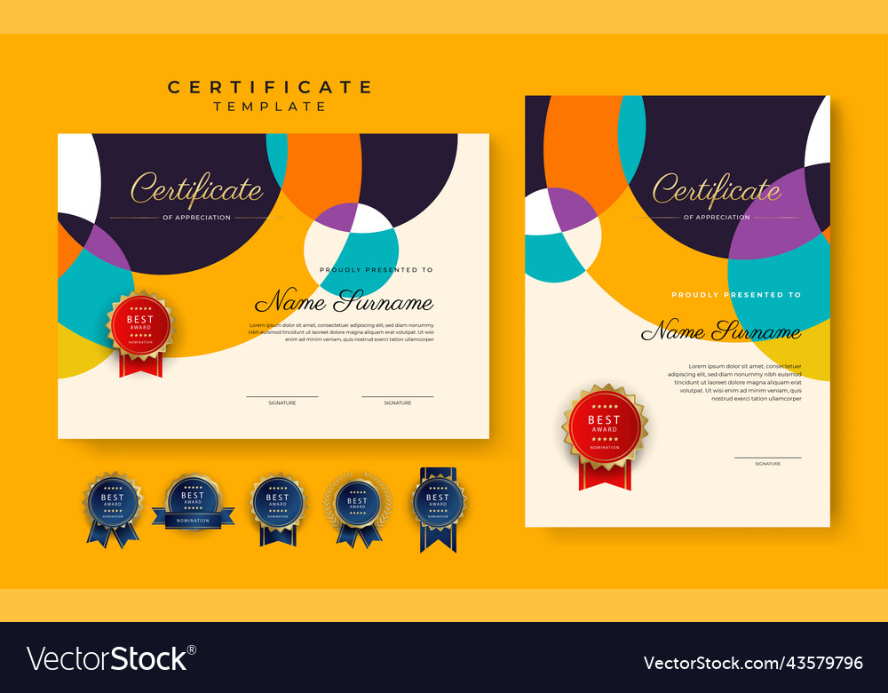 Modern blue orange black certificate Royalty Free Vector