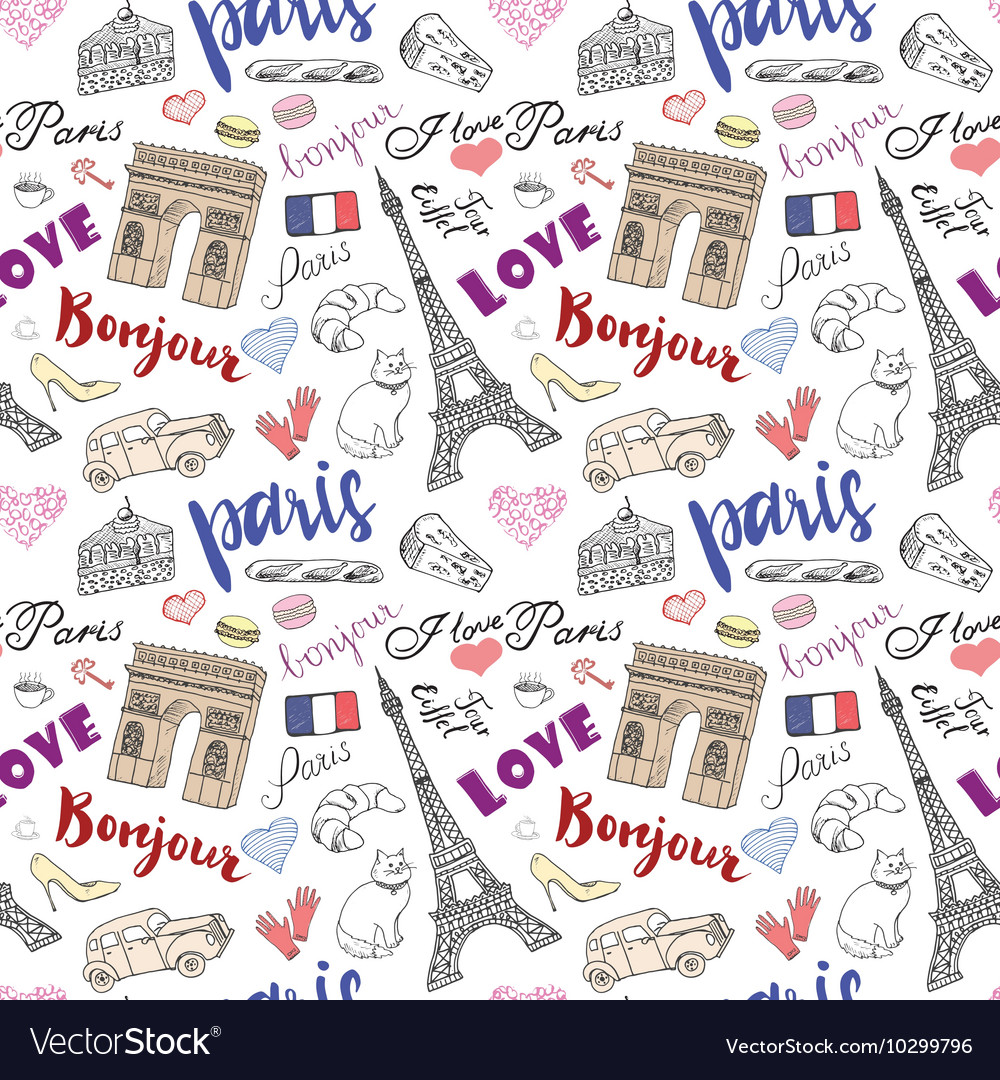 Paris seamless pattern with hand drawn sketch Vector Image