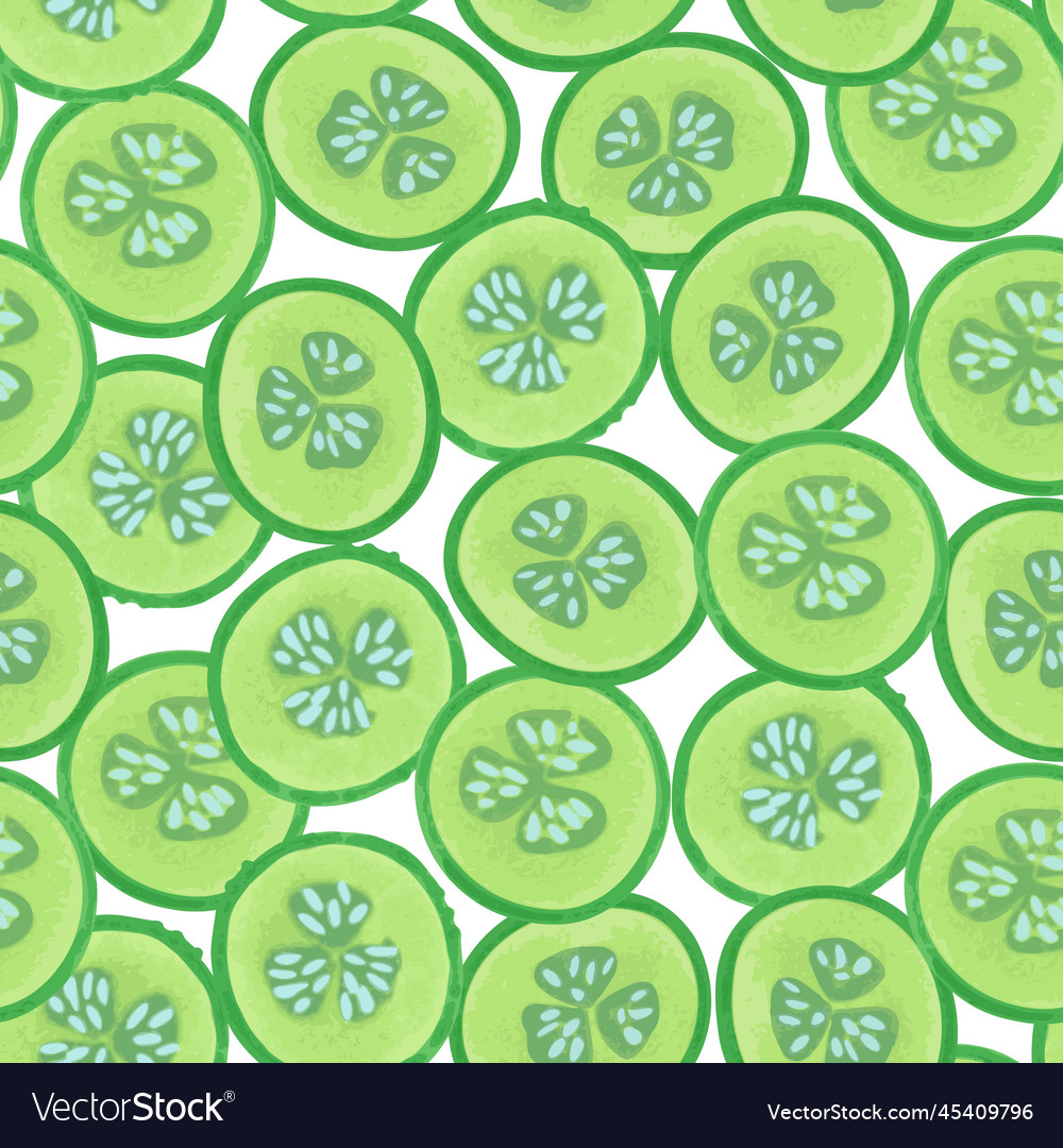 Seamless pattern with cucumber slices