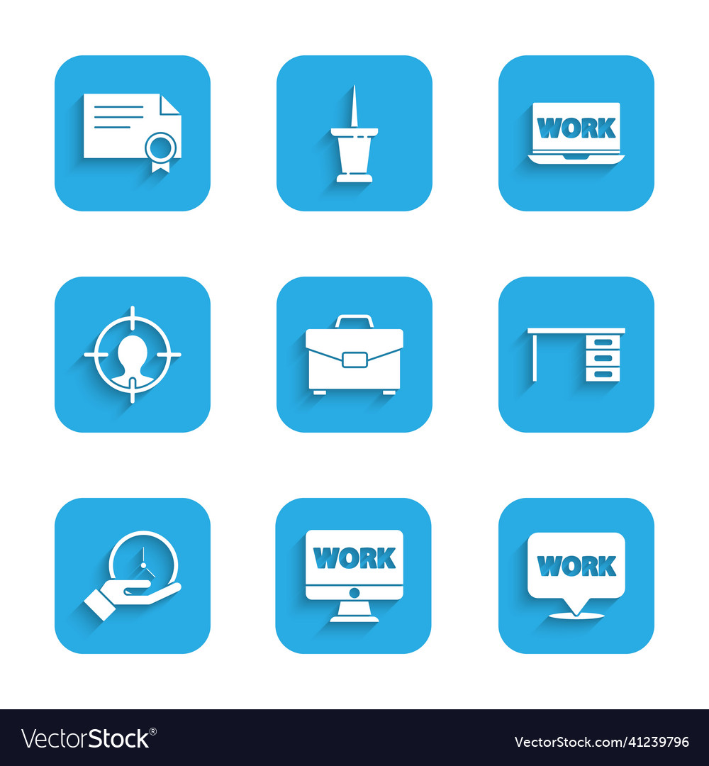 Set briefcase monitor with text work location vector image Set briefcase monitor with text work location