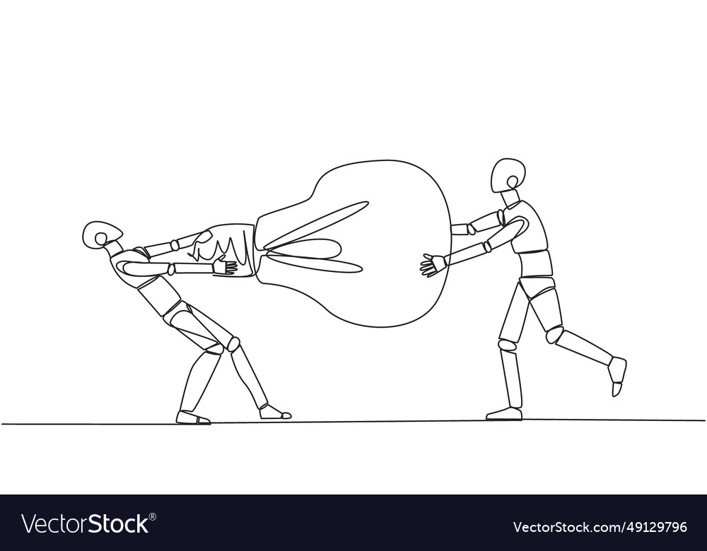Single continuous line drawing two angry robot