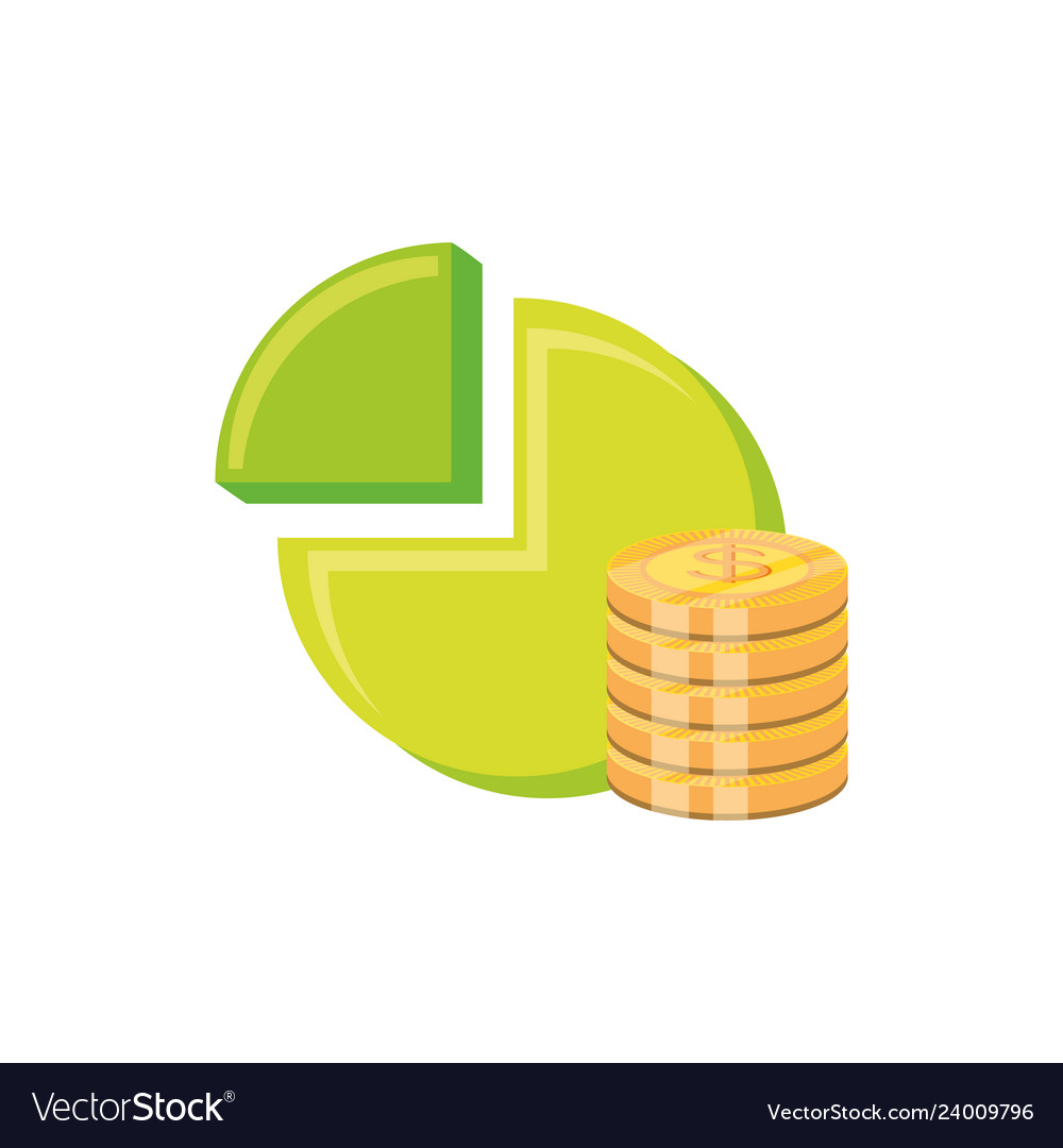 Statistic graph of pie with coins pile