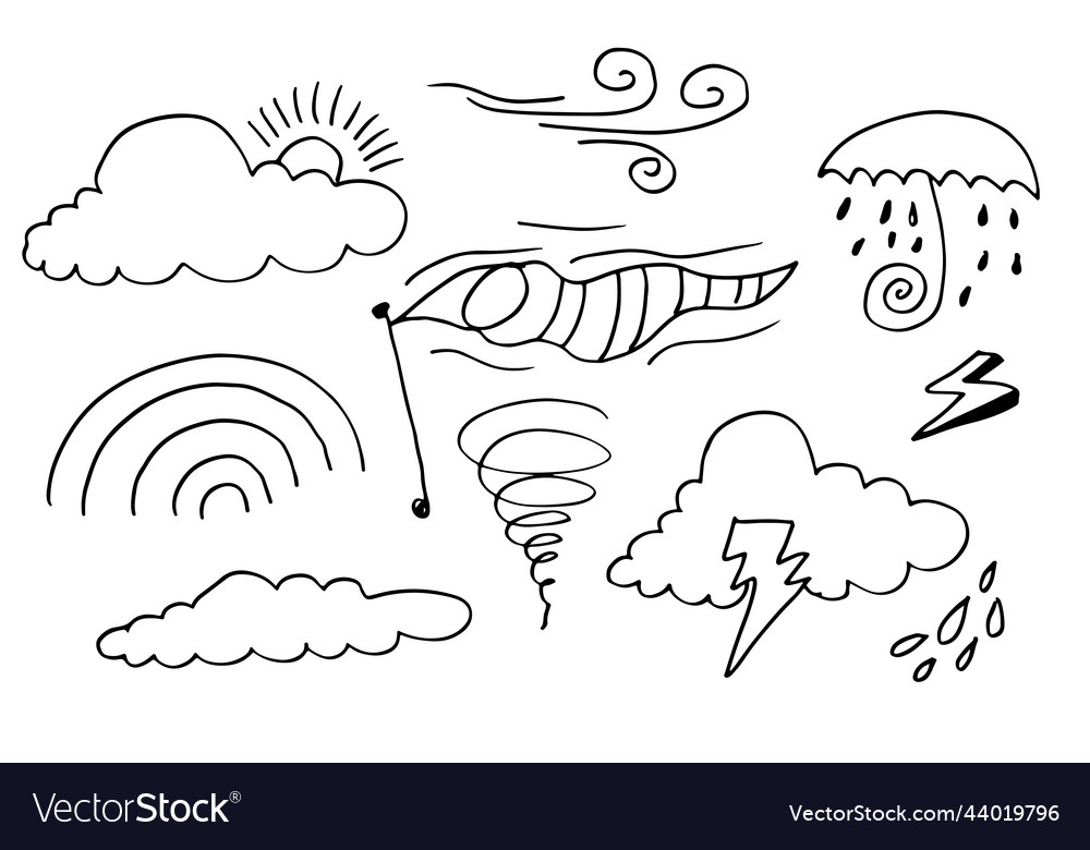 Wetter-Doodle-Set mit handgezogener Linie Kunst