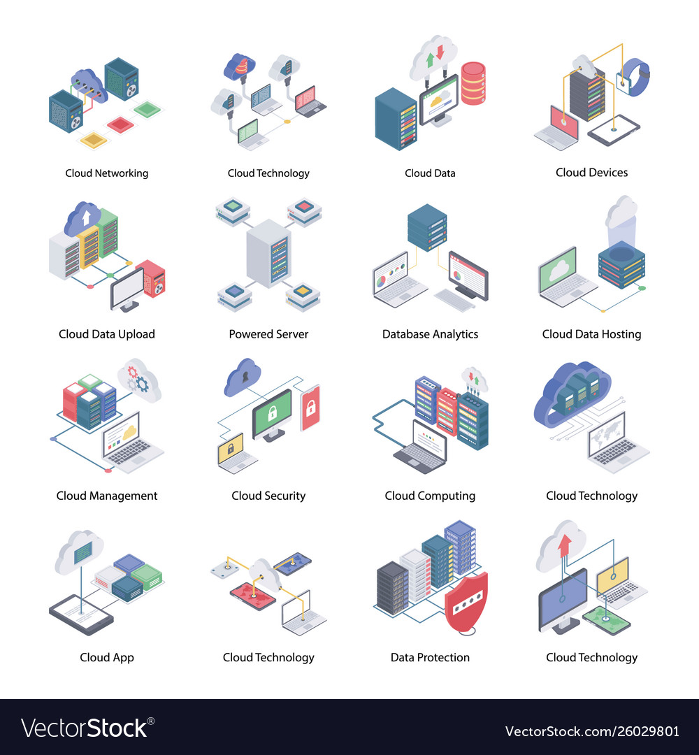 Cloud computing isometric icons
