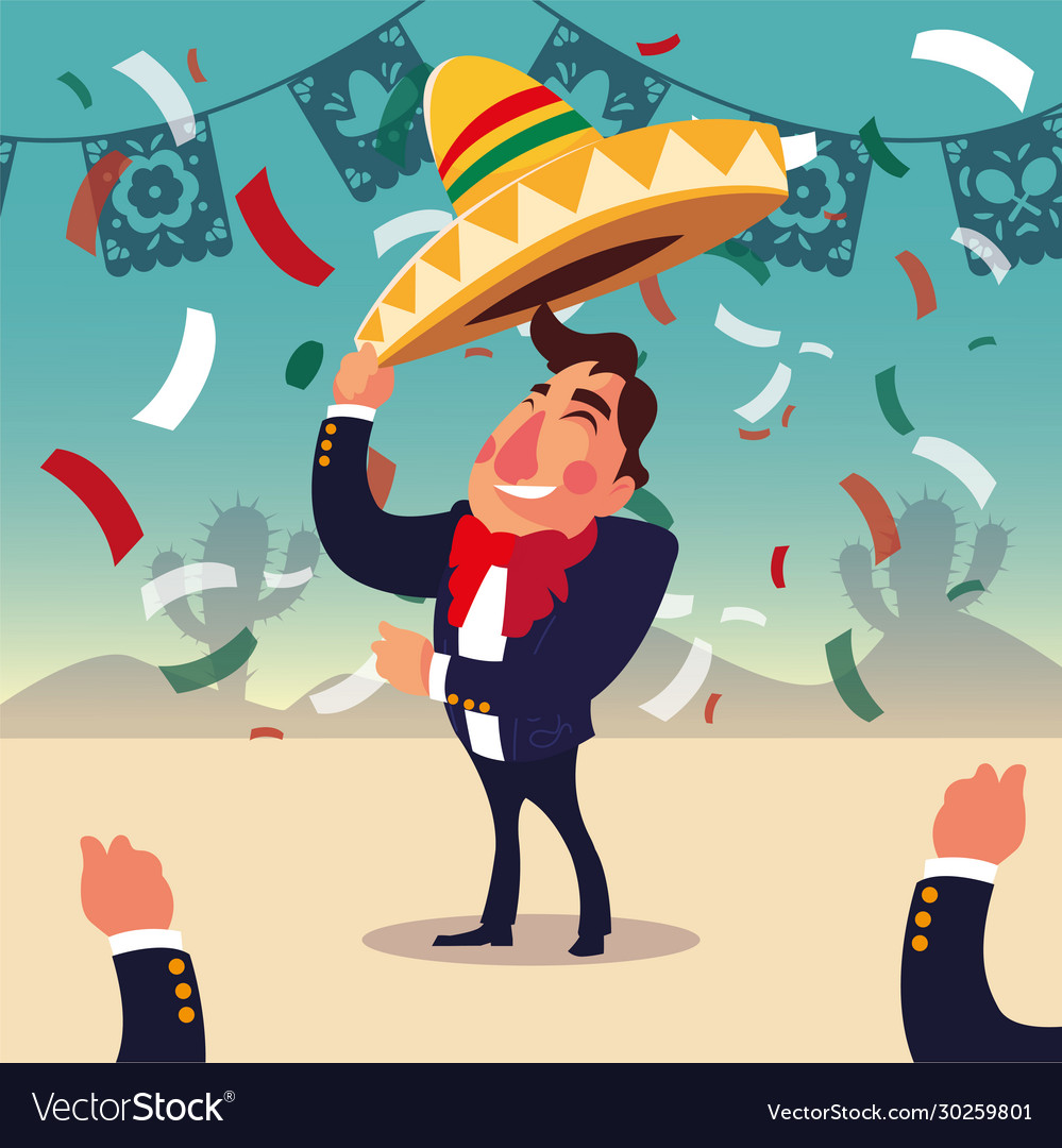 Man with mexican mariachi suit and hat Royalty Free Vector