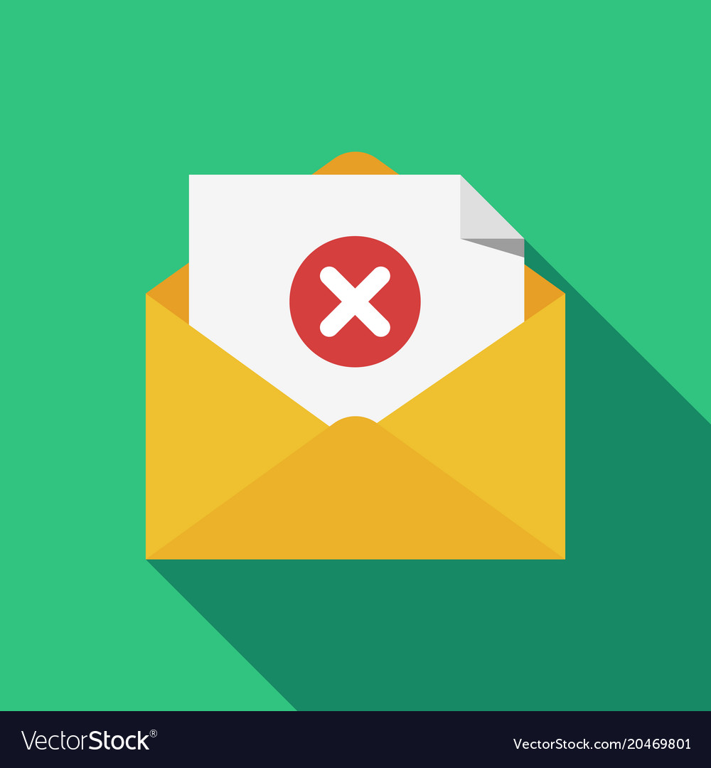 Opened envelope and document with red x mark line