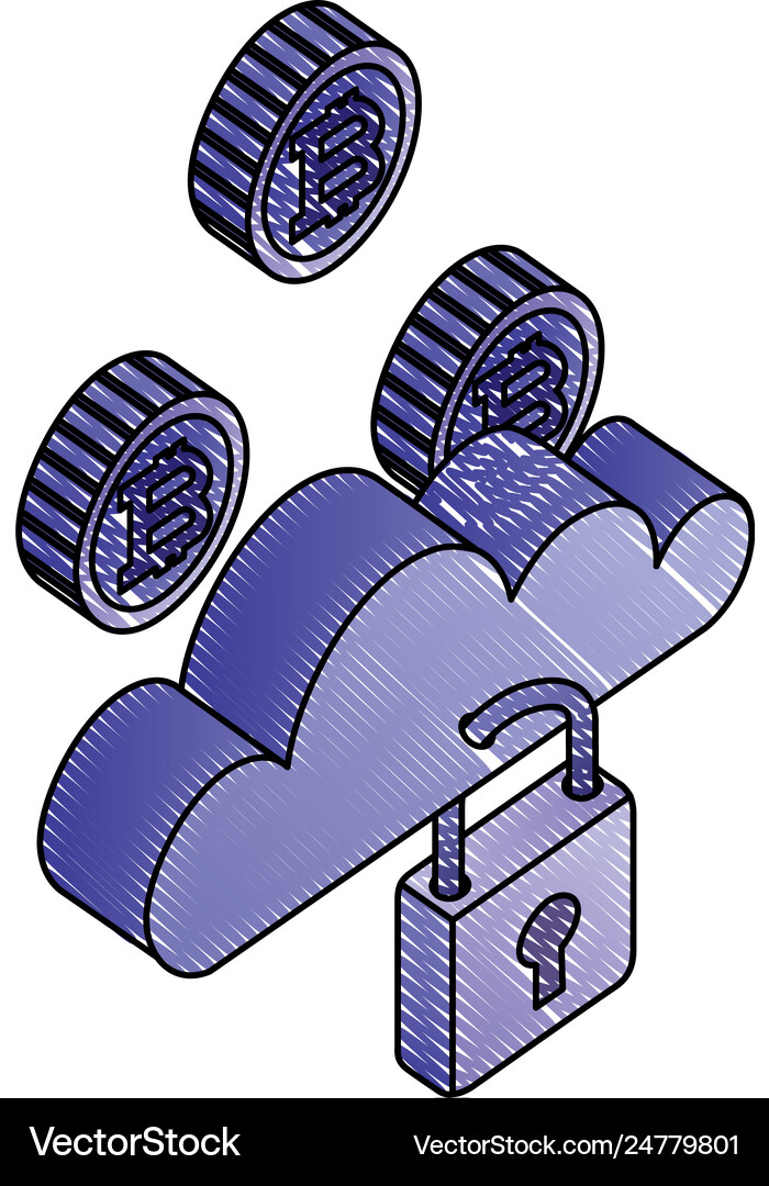 Padlock with cloud computing and bitcoins Vector Image