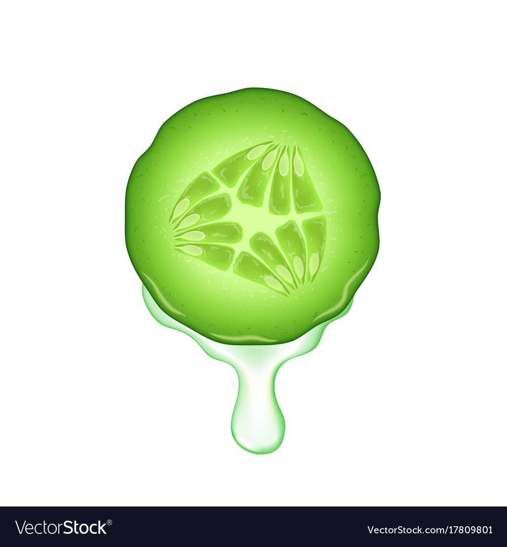 Realistic 3d cucumber slice with dripping drop