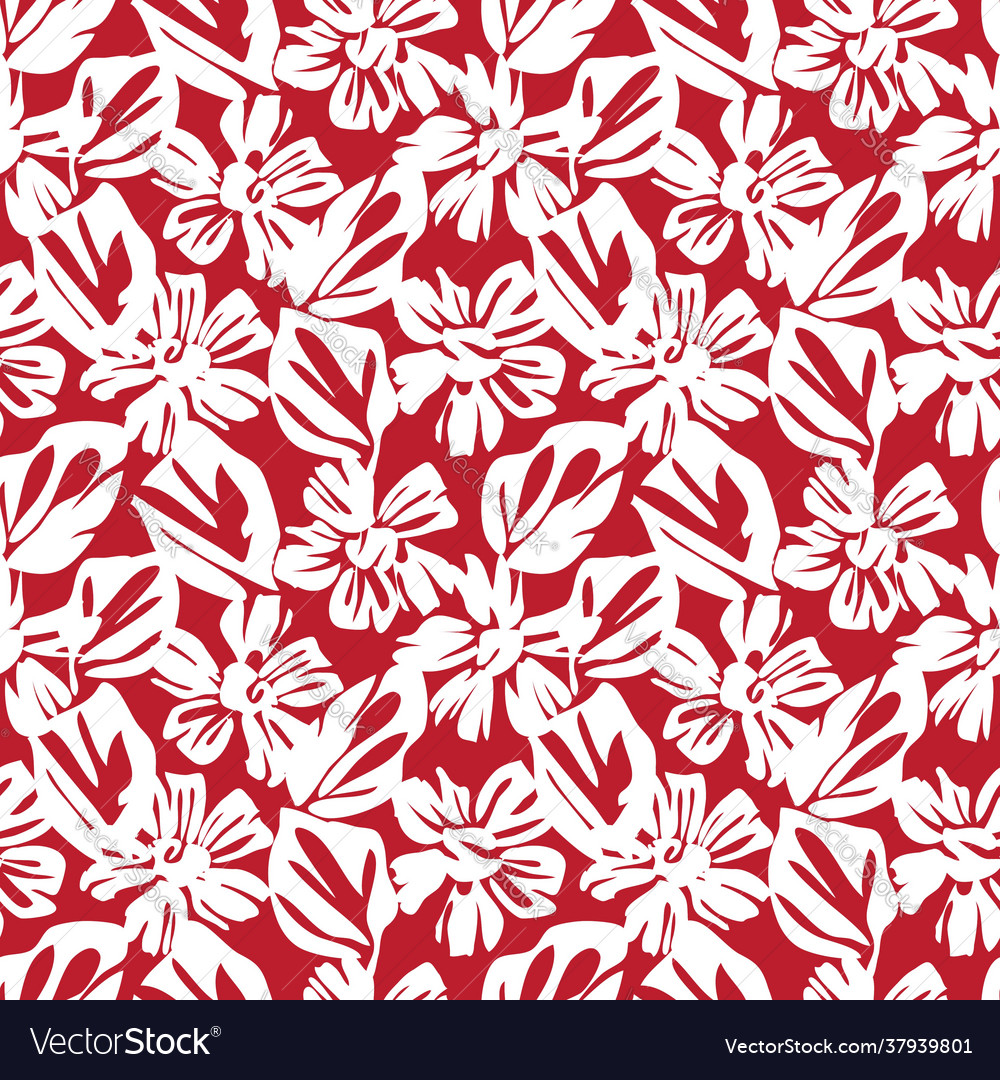 Red tropical botanical floral seamless pattern