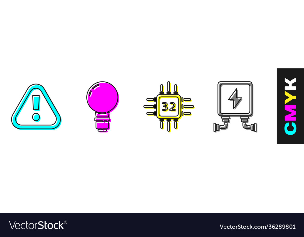 Set exclamation mark in triangle light bulb