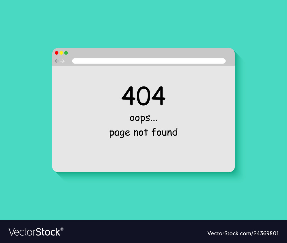 Simple browser window with page not found 404
