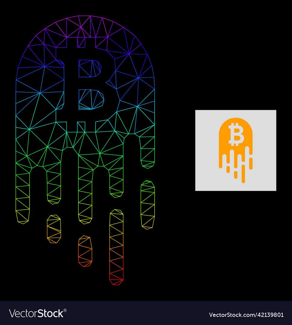 Spectrum gradiented polygonal net melting bitcoin vector image Spectrum gradiented polygonal net melting bitcoin