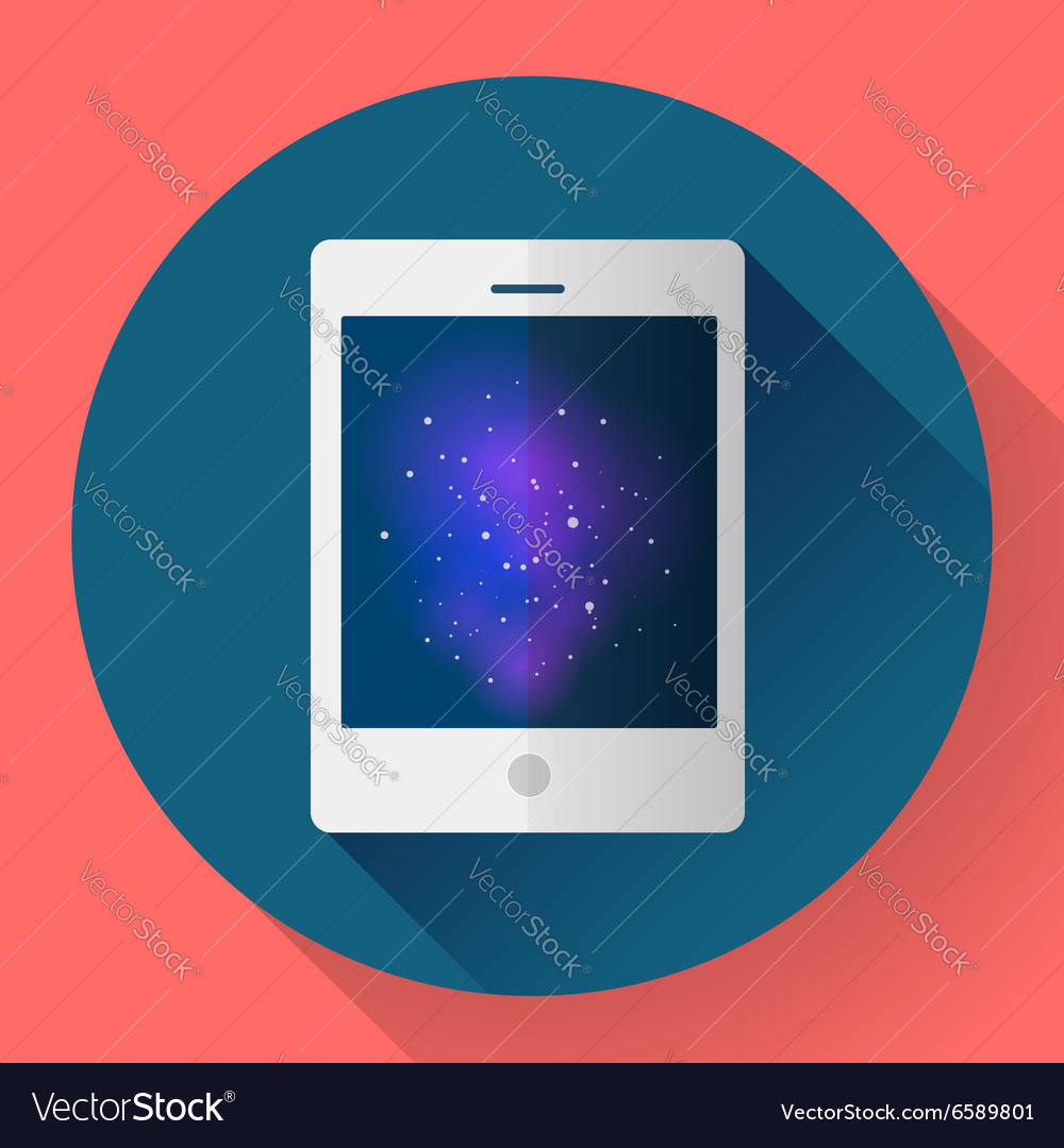 Tablet computer icon with space image flat
