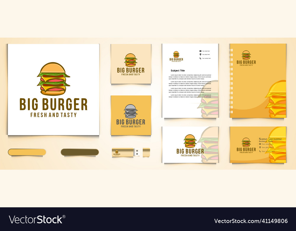 Burger pile logo and business card branding Vector Image