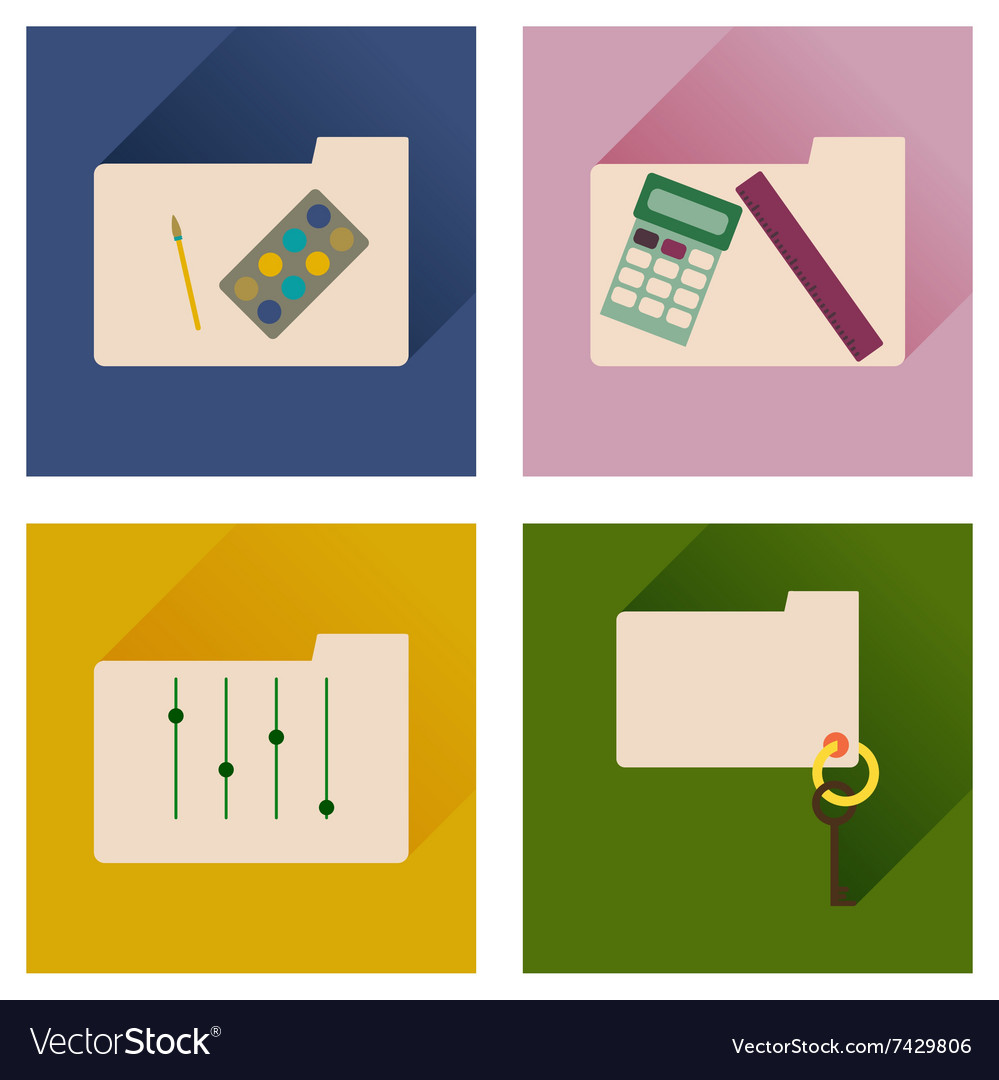 Concept of flat icons with long shadow folder