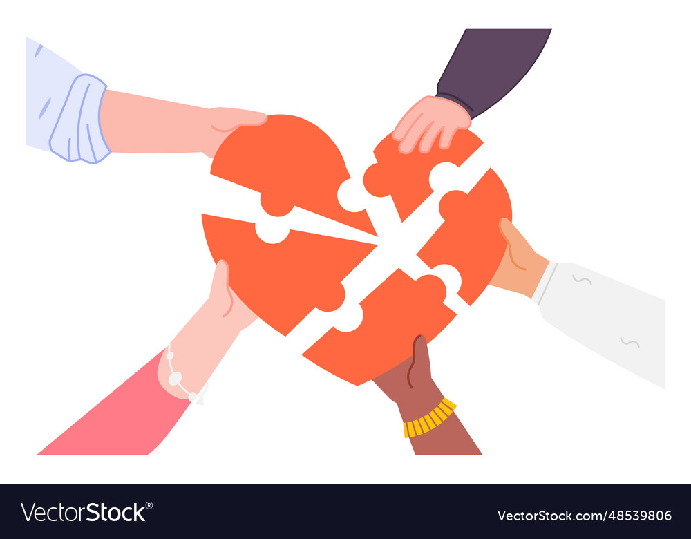 Herz Puzzle verbunden aus menschlichen Händen freiwillig vector image Herz Puzzle verbunden aus menschlichen Händen freiwillig