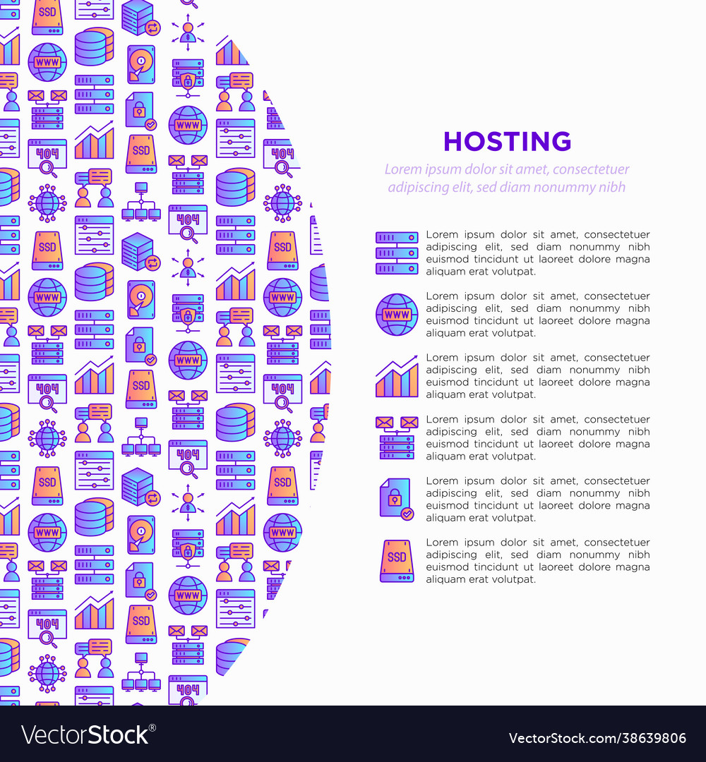 Hosting concept with thin line icons vps vector image Hosting concept with thin line icons vps