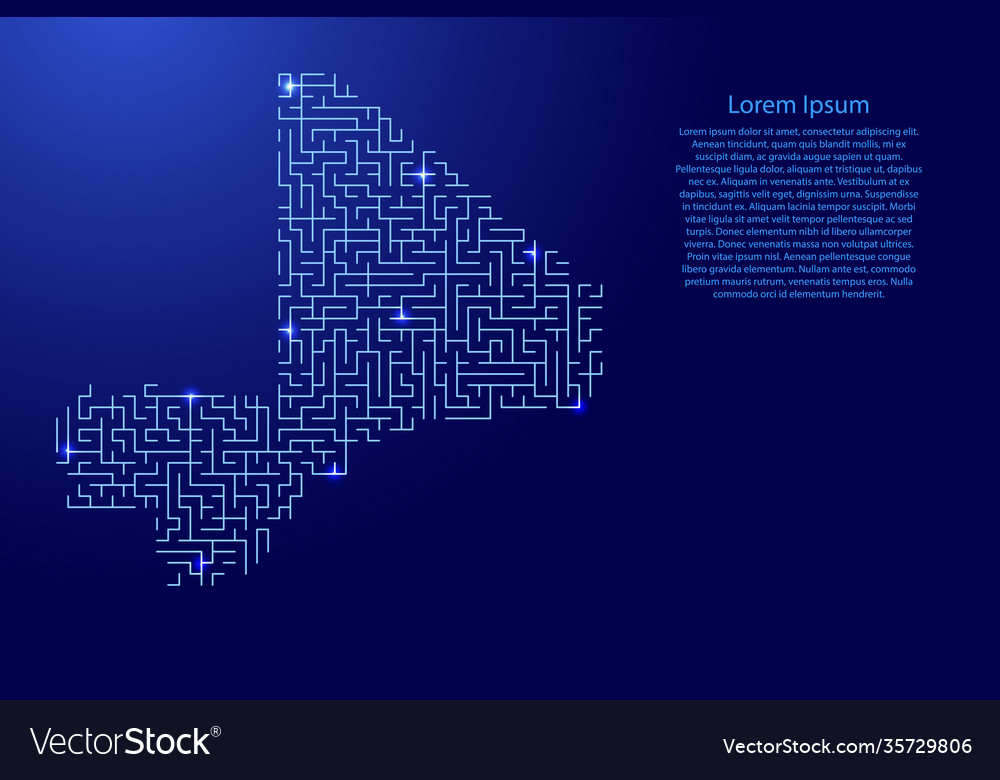 Mali map from blue pattern maze grid vector image Mali map from blue pattern maze grid