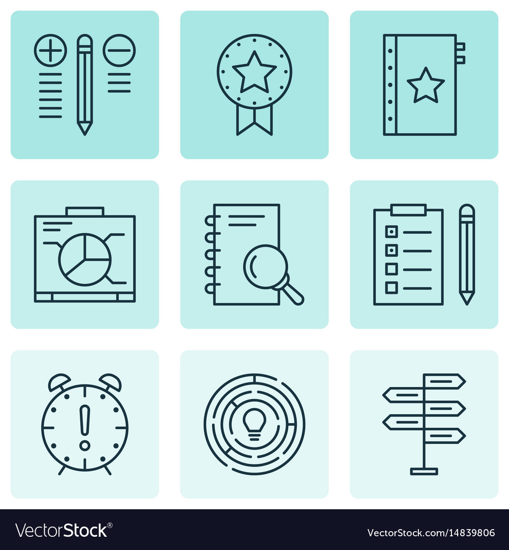 Set of 9 project management icons includes