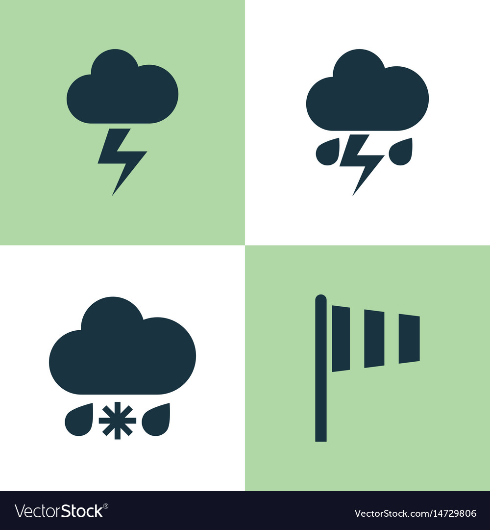 Weather icons set collection of lightning flag