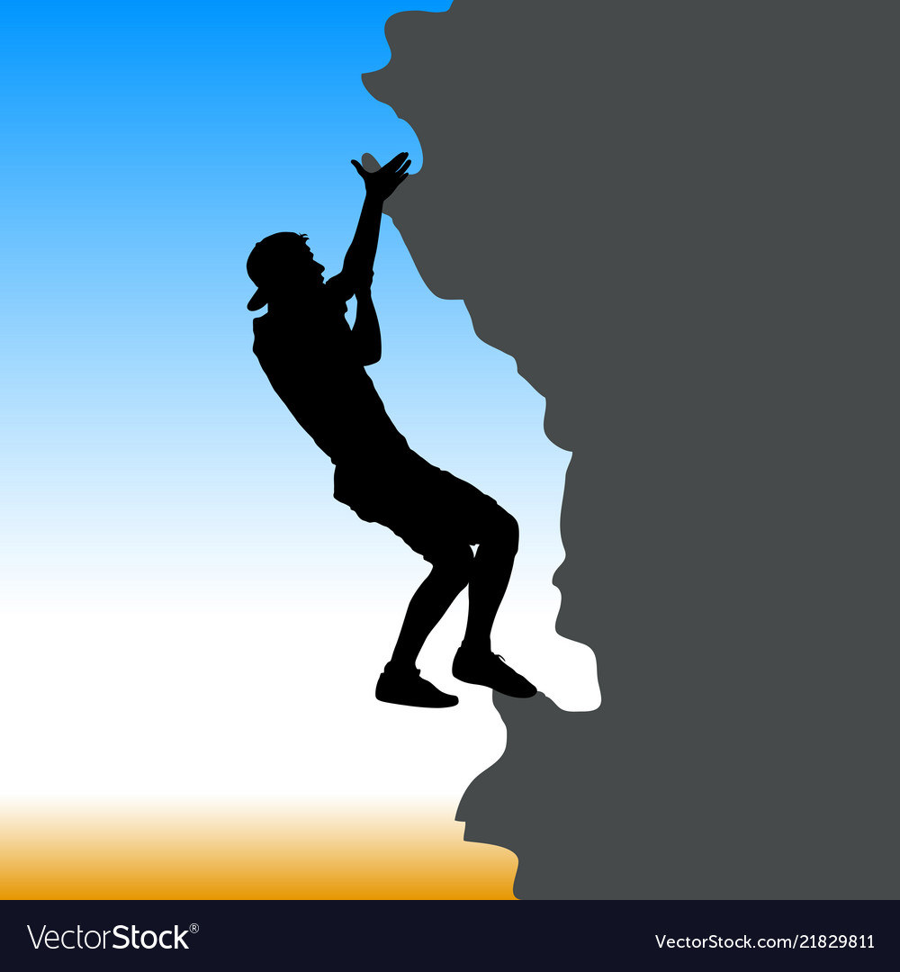 Black silhouette rock climber on against the blue