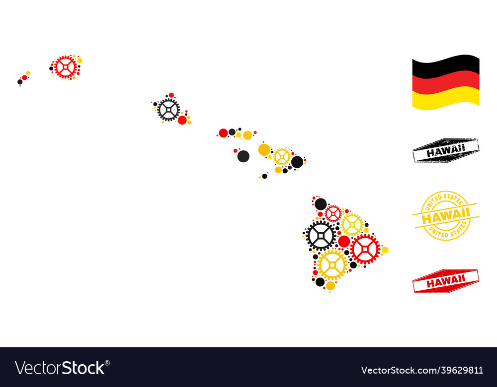 Gearwheel mosaic hawaii state map in german flag