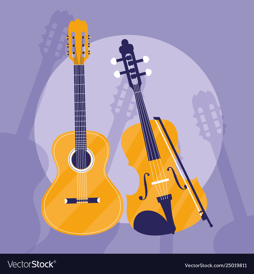 Guitar and fiddle instruments musical Royalty Free Vector