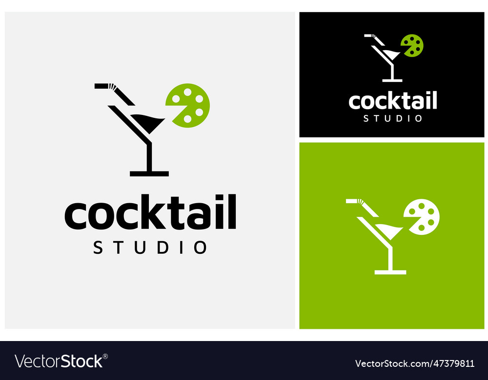 Lime cocktail glass straw film reel movie logo vector image Lime cocktail glass straw film reel movie logo