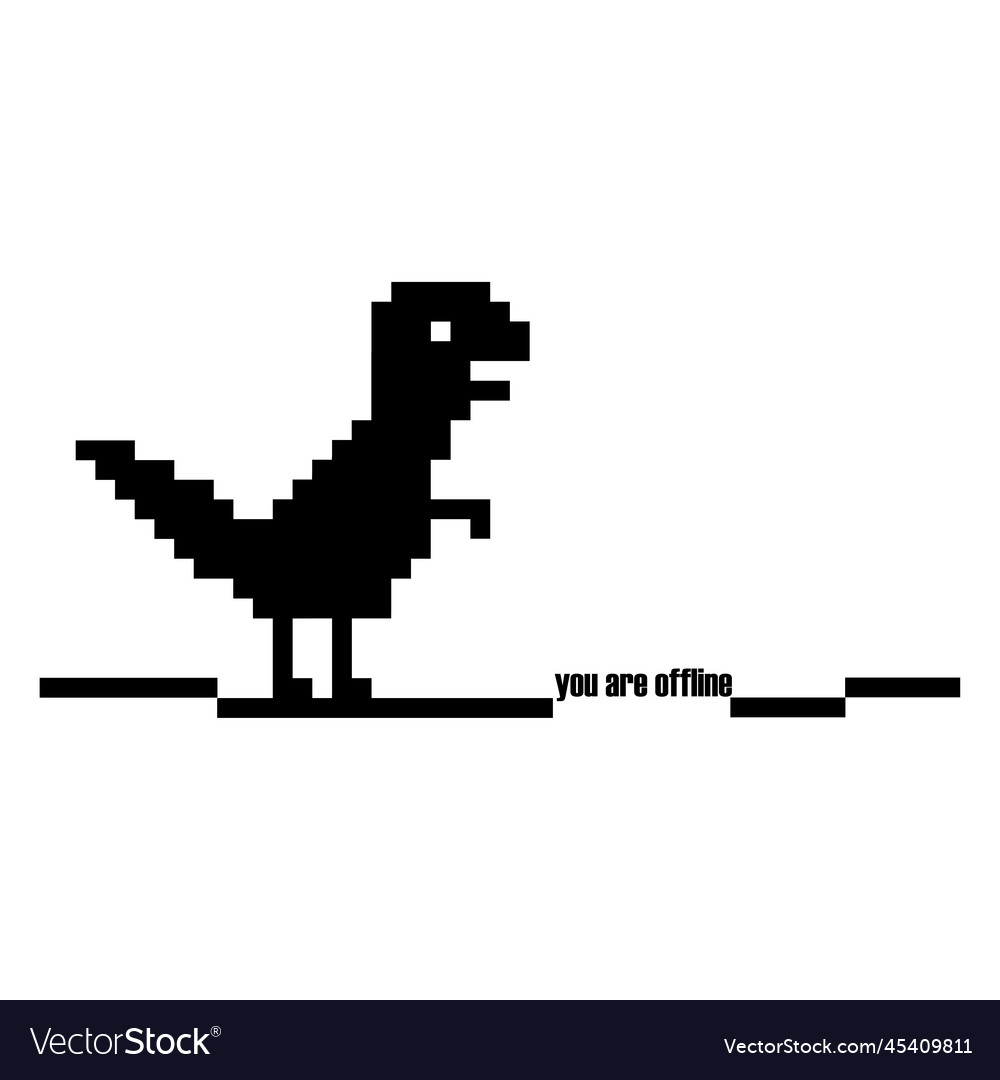 Premium Vector  Pixel art dinosaur describing offline error vector  isolated on white background