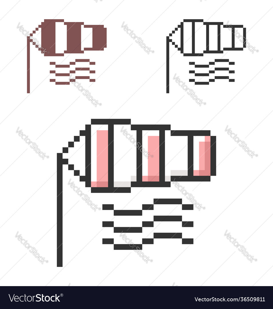 Pixel icon windsock in three variants fully vector image Pixel icon windsock in three variants fully