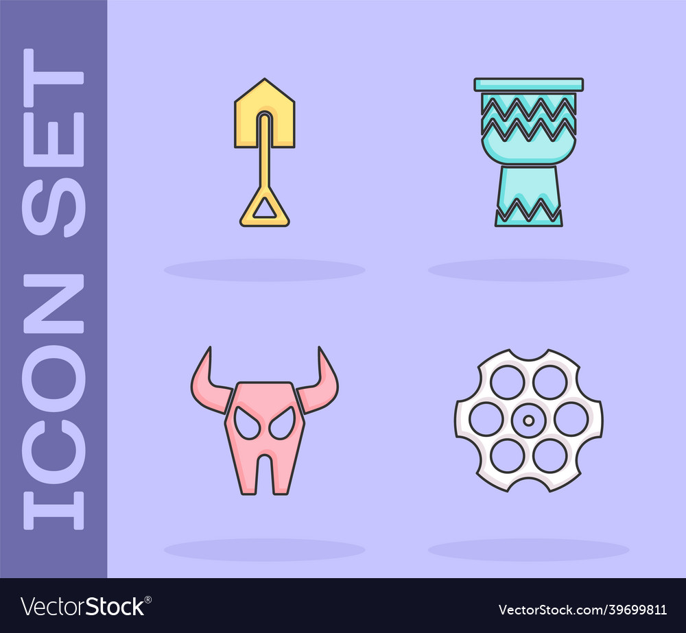 Set revolver cylinder shovel buffalo skull vector image Set revolver cylinder shovel buffalo skull