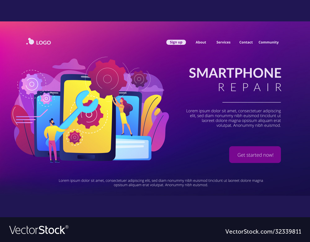 Smartphone repair concept landing page vector image Smartphone repair concept landing page
