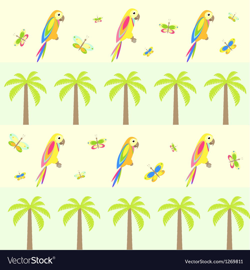 Tropical Palm Tree & Parrot Seamless Background