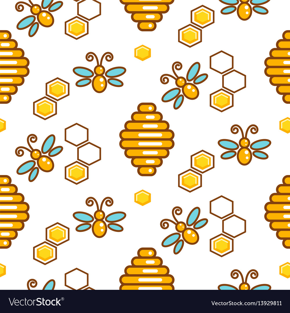 Vespiary and bees seamless outline pattern