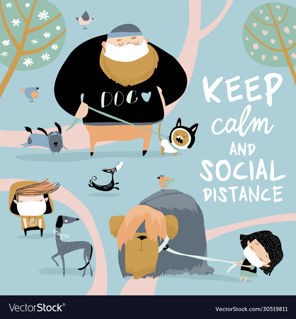 Walking with a dog in coronavirus conditions Vector Image