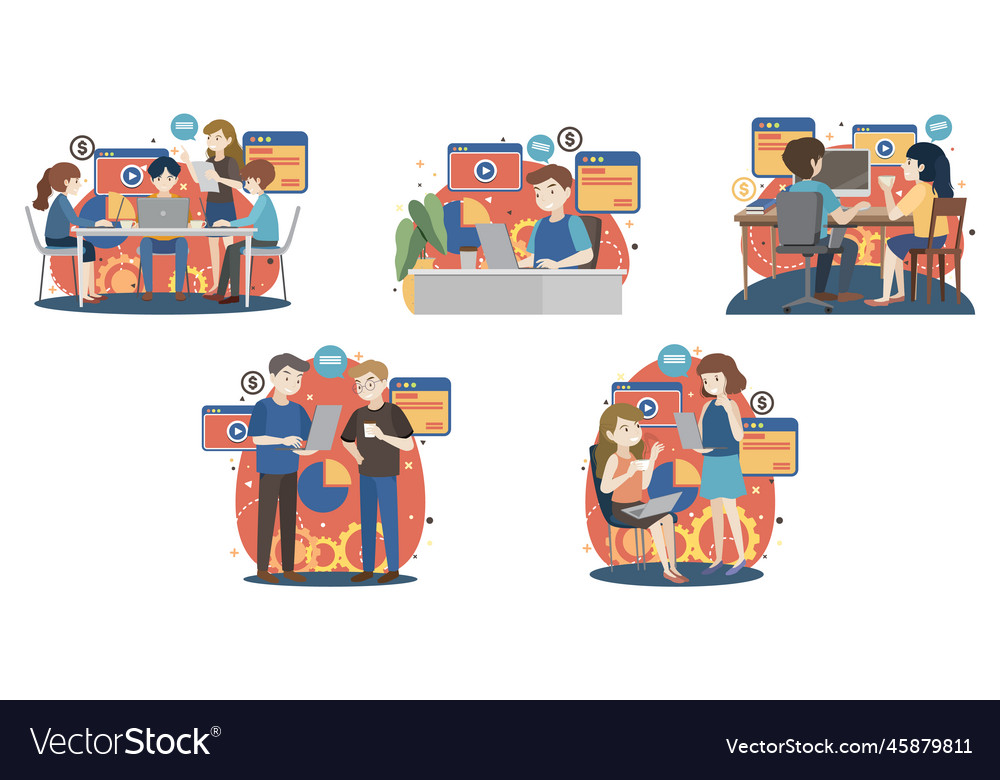 Working characters flat design for web banner vector image Working characters flat design for web banner