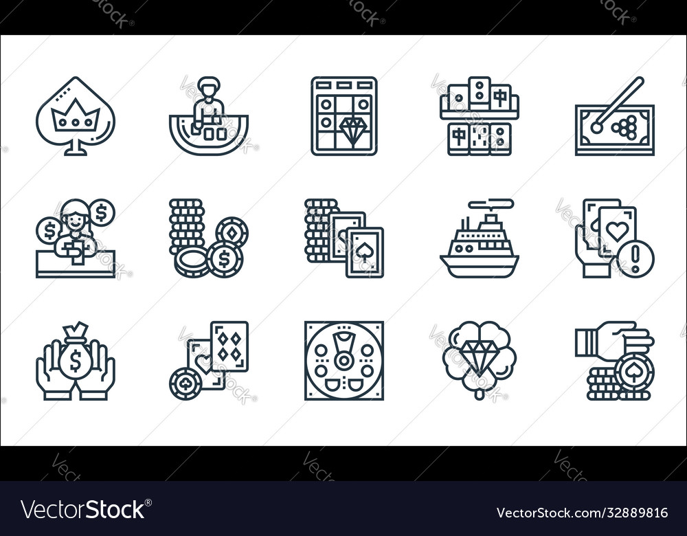 Casino line icons linear set quality