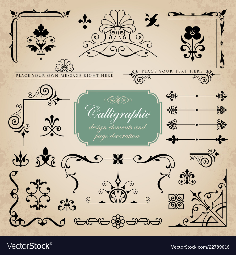 Collection of various calligraphic design elements
