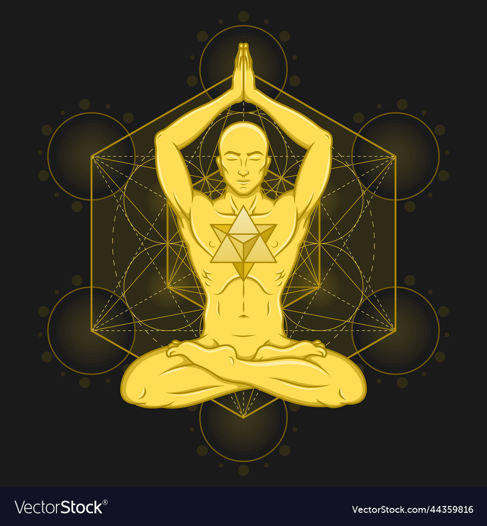 Design of meditating man with metatron background Vector Image Design of meditating man with metatron background