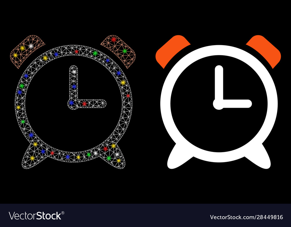 Flare mesh network alarm clock icon with vector image Flare mesh network alarm clock icon with