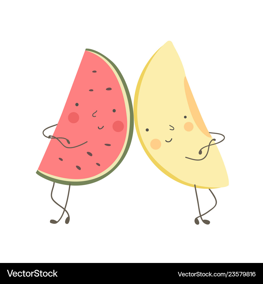 Funny cartoon fruit watermelon and melon Vector Image